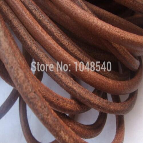100 Meters 3mm Round Natural Brown Genuine Leather Cords For Bracelet Necklace Findings
