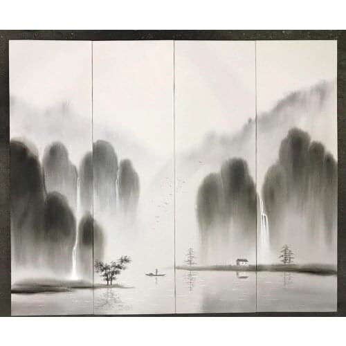 100% Hand Painted 4 pcs Modern Chinese Landscape Oil Painting on Canvas Abstract Canvas Painting Wall art Picture for Home Decor