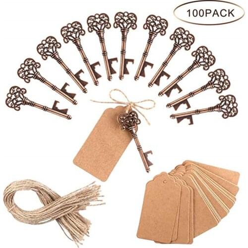 100 Pcs Retro Wedding Key Bottle Opener Beer Bottle Opener for Guest Gift Birthdays Wedding Party Favors Rustic Antique Decor