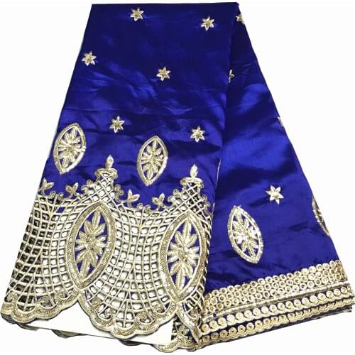 5 Yards New Royal Blue African George Lace Fabric Men Nigerian lace Fabric Gold Sequins Raw Silk Lady Party Dress KRL-91821