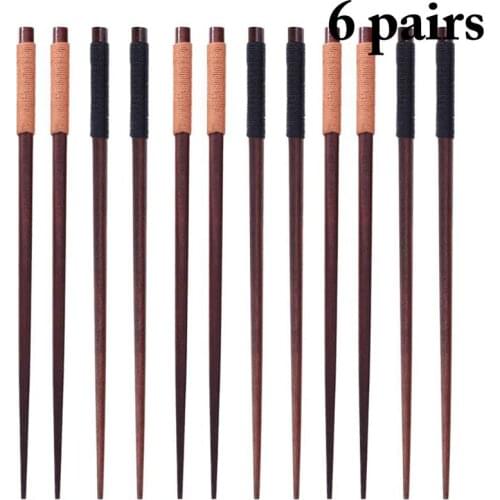 6pcs Slip-proof Wooden Chopstick Handmade Japanese Natural Chestnut Wood Chopsticks Set Value Gift Sushi Chinese food Tie line