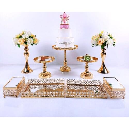 9pcs Set Crystal Cake Frame Metal Mirror Cupcake Frame Decorative Dessert Frame Wedding Party Display Cake Tray