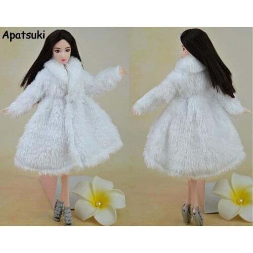 Doll Accessories Winter Wear White Fur Coat Dress Clothes For Barbie Dolls Fur Doll Clothing For 1/6 BJD Doll Kids Toy