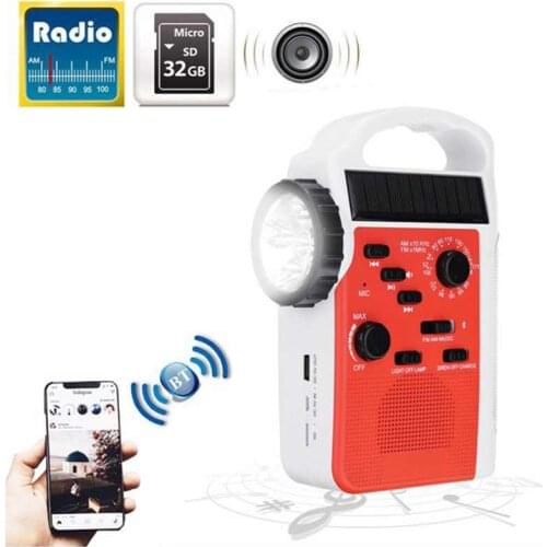 AM/FM Bluetooth Solar Hand Crank Dynamo Outdoor Radio With Speaker Emergency Receiver Mobile Power Supply Flashlight