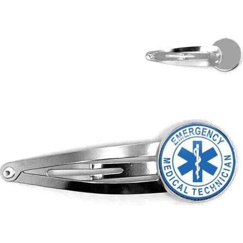 Emergency Medical Technician Paramedic Symbol Logo Hairpins 20mm Glass Cabochon Blue Star of Life EMT Sign Jewelry Hair Pins