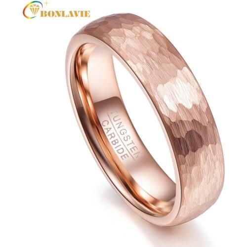 BONLAVIE 6mm Width Men Rings Rose Gold Geometric Figure Tungsten Carbide Anillos Para Hombres Male Fashion Jewelry