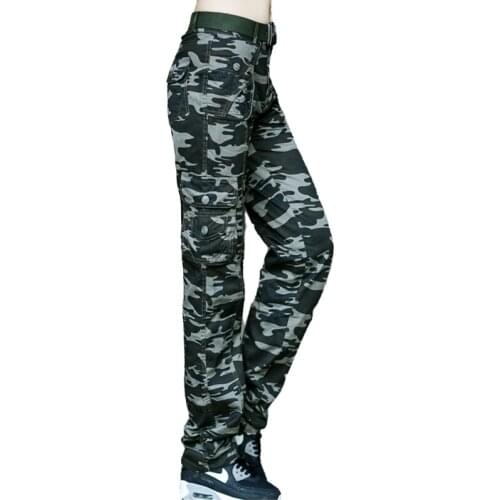 Women summer Military Camouflage trouser Cotton Multi-pocket Cargo Pants With Belt Casual Ladies Army Trouser For Female