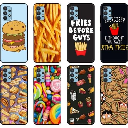 Black tpu Case For Samsung galaxy A32 A42 A52 A72 4g 5g S21 PLUS ultra back cover Cute food fries burger funny