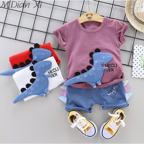 Kids Clothes Baby Boys Dinosaur Sets Summer Children Cotton Clothing Sets for Kids Boys Short Sleeves Cartoon Tops+Shorts Sets