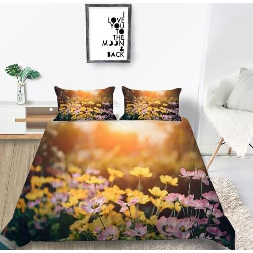 Flowers Bedding Set Sunlight Romantic 3D Beautiful Duvet Cover For Girl Queen King Twin Full Single Double Comfortable Bed Set