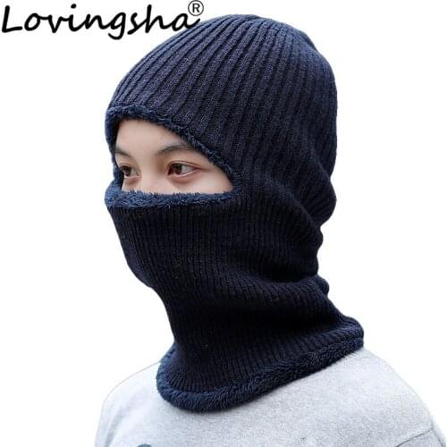 LOVINGSHA Warm Fleece Cap Balaclava Men Knitted Hat Neck Warmer Mask Winter Hats For Women Scarf Cap Skullies Beanies HT089