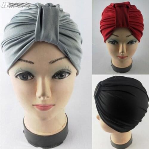 Fashion Women Turban Bonnet Soild Color Top Knot Turban Caps African Twist Headwear Ladies Night Hair Care Head Wraps Hats
