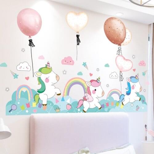 Cartoon Balloons Wall Stickers DIY Creative Unicorn Animals for Kids Rooms Baby Bedroom Children Nursery Home Glass Decoration