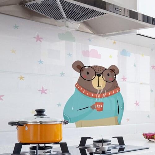 Wall Stickers Cartoon Animal Kitchen Stickers Waterproof High Temperature Foil Top Waterproof Paste Oil Smoke Wall Paste