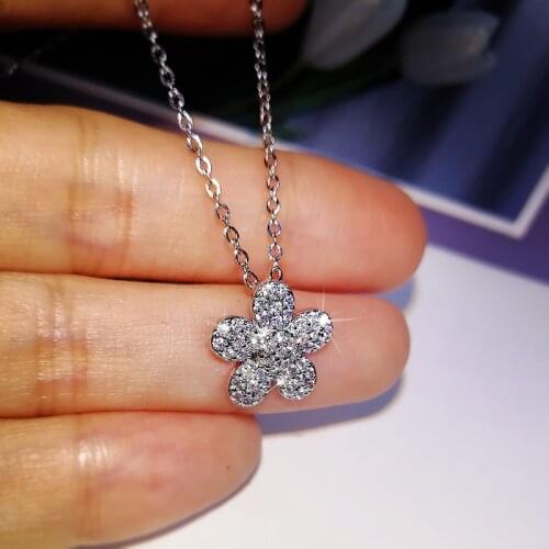 New Japanese and Korean 5 Leaf Flower Lady Necklace Pendant AAAA Zircon Fashion Jewelry 925 Silver Lady Party Jewelry
