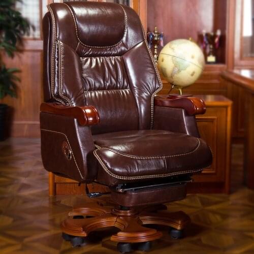 Fashion Minimalist Modern Leather Boss Solid Wood Office Chair Reclining Executive Home Computer Lift Swivel Chair Synthetic