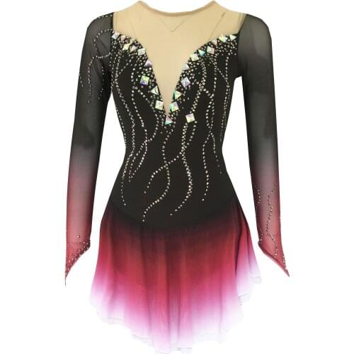 Figure Skating Dress, Ice Skating Skirt,Sleeveless Black Spandex Competition Dresses