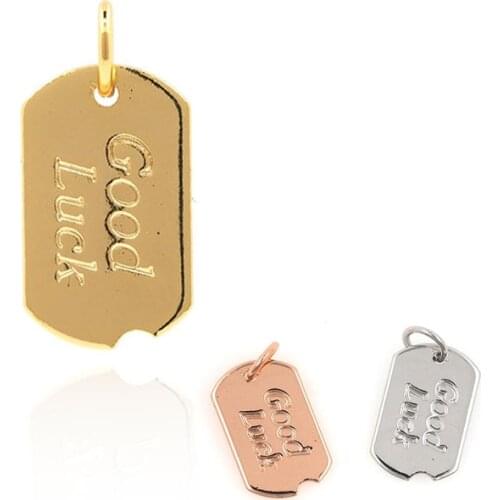 Good Luck Pendant, Gold-Plated Rectangular Brass Charm, DIY Jewelry And Bracelet Necklace Making Supplies 18x9x1MM