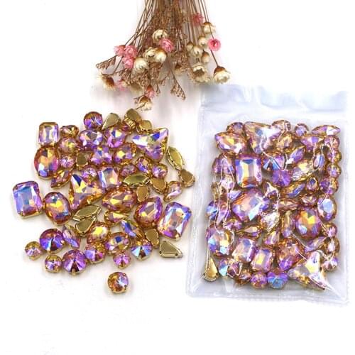 Sell at a loss!mixed shape Crystal Yellow AB sew on glass claw rhinestones with gold base diy clothing accessories