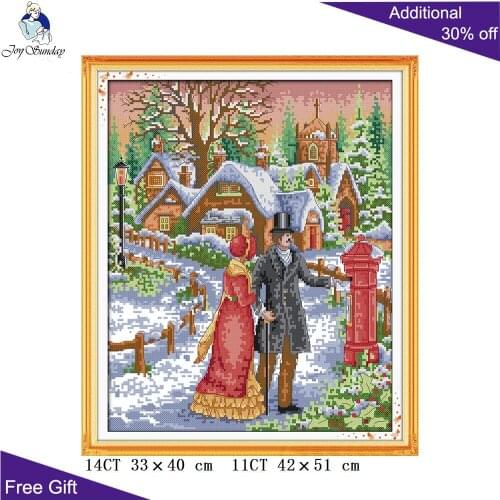 Your Gift Snowy Couple Cross Stitch F333 14CT 11CT Counted and Stamped Home Decoration Walk on the Snow Cross Stitch kits