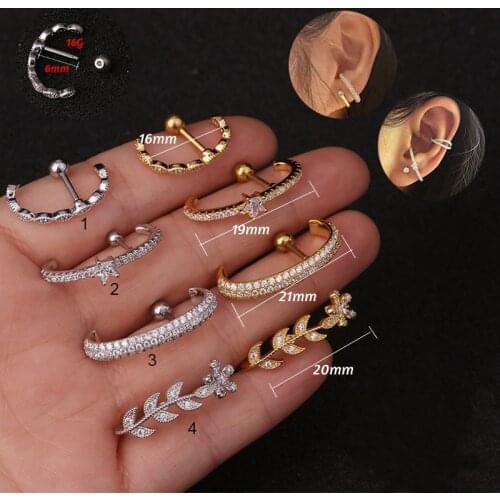 1 Pc 16G rook piercing jewelry long bar prong setting lobe earring for women fashion CZ ear cuff stud daith tragus piercing