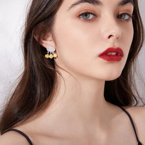 Ruyi pavilion 925 Silver real handmade earrings jewelry Gold 18k beautiful natural amber gemstone Flaky clouds Earrings