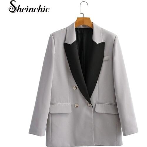 Sheinchic 2021 Autumn New Fashion Office Wear Double Breasted Blazer Womens Vintage Long Sleeve Female Outerwear Jacket