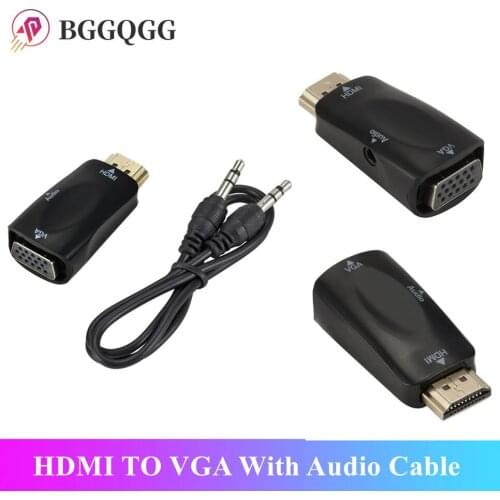 BGGQGG HDMI Male to VGA Female Adapter Audio Cable Converter FHD 1080P 720P 480P For PC Laptop TV Box Computer Display Projector