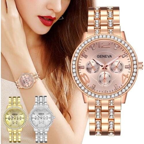 Women Fashion Geneva Wrist Watches Female Quartz Watch Bling Crystal Diamond Ladies Clock Relogio Feminino