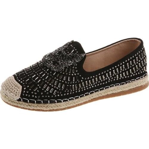 Womens Casual Shoes Crystals Sequins Fox Decor Anti-Skidding Comfortable Fashion Sweet All Matchl Espadrilles Shoes