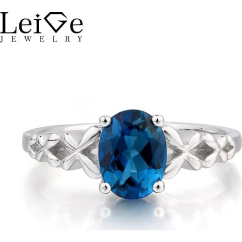 Leige Jewelry London Blue Topaz Ring Promise Ring November Birthstone Oval Cut Gemstone Blue Gems 925 Sterling Silver for Her