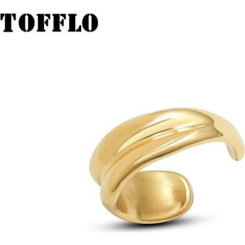 TOFFLO Stainless Steel Jewelry Simple Multi-Layer Ring Punk Style Geometric 18 K Golden Womens Fashion Opening Ring BSA231