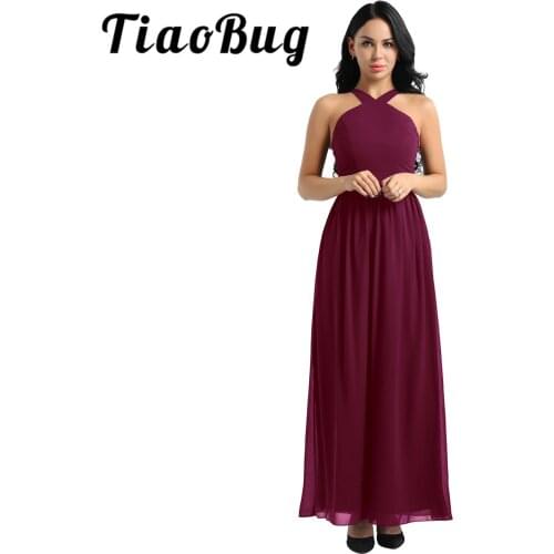 Tiaobug Women Ladies Criss-cross Shoulder Straps Chiffon Elegant Bridesmaid Dresses Princess Prom Party Maxi Long Wedding Dress