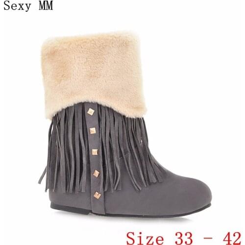 Winter Warm Plush Woman Wedges Height Increasing Mid-Calf Snow Boots Women Shoes Short Boots Plus Size 34-40.41,42