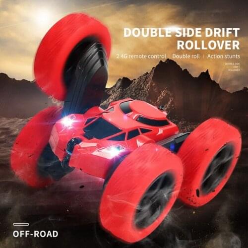 1:24 Remote Control Double-Sided Stunt Car Rotating Roll Bucket Twisting Stunt Car RC Climbing Charge Light Children Toys Cars