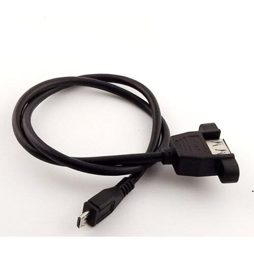 10pcs USB 2.0 A Female Socket Panel Mount To Micro 5 Pin Male Data Adapter Cable 50cm