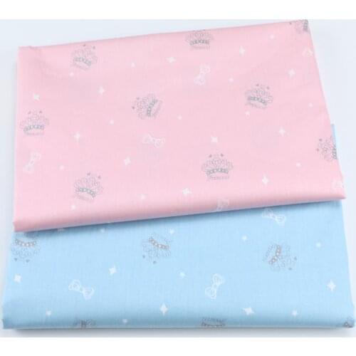 100% Cotton Twill Cartton PINK BLUE Stars PINK BLUE Crown Bowknot Fabrics for DIY Patchwork Handwork Decor Dress Craft Tissue