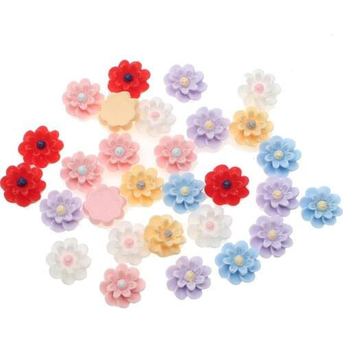100Pcs Mixed Colorful Resin Flower Decoration Crafts Flatback Cabochon Beads Embellishments For Scrapbooking DIY Accessories