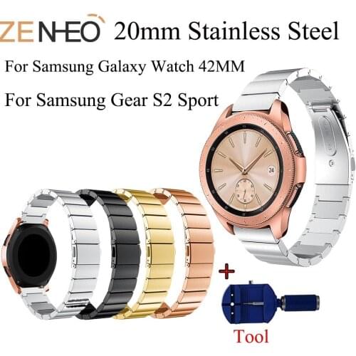 20mm WatchBand Stainless Steel Wrist For Samsung Galaxy Watch 42mm Strap for Gear S2 Sport Smart Watch Bracelet with Adjust Tool