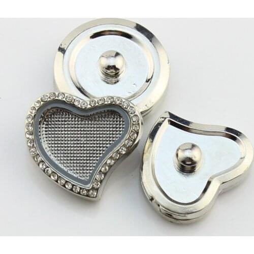 Floating Charm Locket Snap Button Heart With Rhinestone Snap Button For 18mm Snap Jewelry 5PCS