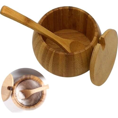 7*6.5cm Spice Jar Sugar Bow Tea Coffee Salt Seasoning Container Box With Lid And Spoon Wooden Spice Peper Box