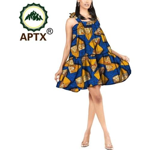 African Womens Dress 2021 Ankara Style Elegant Loose Plus Size Ladies Clothing Wax Pure Cotton Female Party Short Above Knee