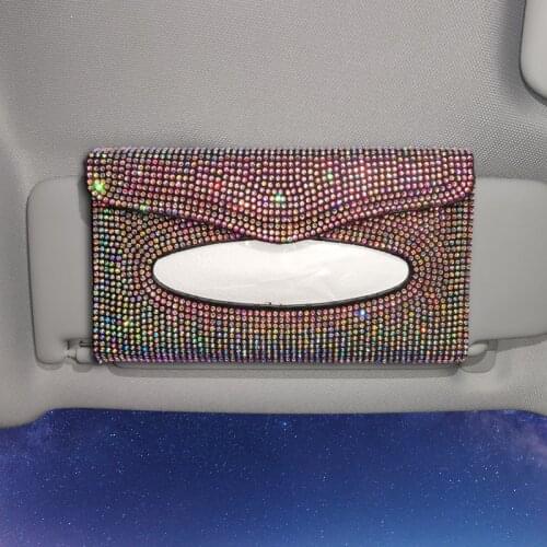 Rhinestone Crystal Tassels Car Tissue Holder Bag Sun Visor Hanging Diamond Auto Tissue Paper Box For Car