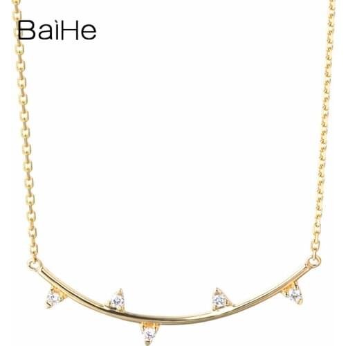 BAIHE Solid 18K Yellow Gold H/SI 0.09ct Natural Diamonds Women Jewelry Engagement Gift Trendy Exquisite diamond smile Necklaces
