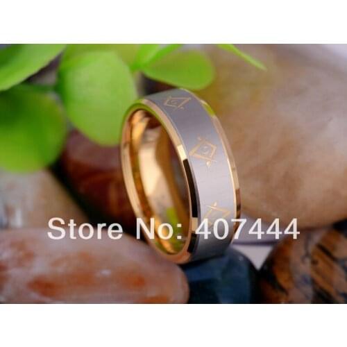 Free Shipping YGK JEWELRY Hot Sales 8MM Gold Color Freemason Masonic Master Mens Tungsten Carbide Wedding Ring