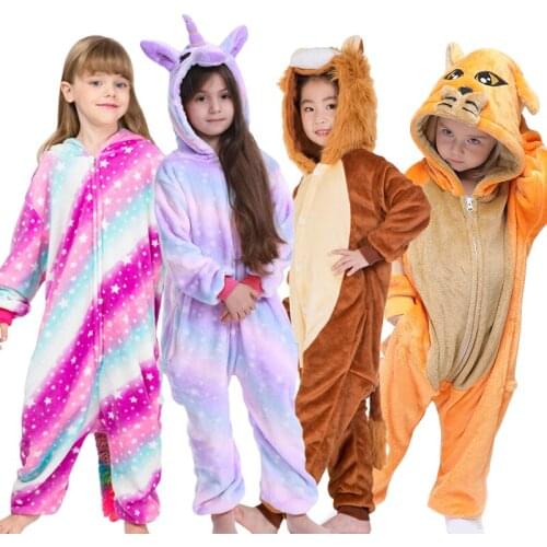 Kigurumi Childrens Pajamas For Boys Girls Unicorn Pajamas Kids Winter Flannel Sleepwear Onesie Panda Animal Cat Pyjama Jumpsuit