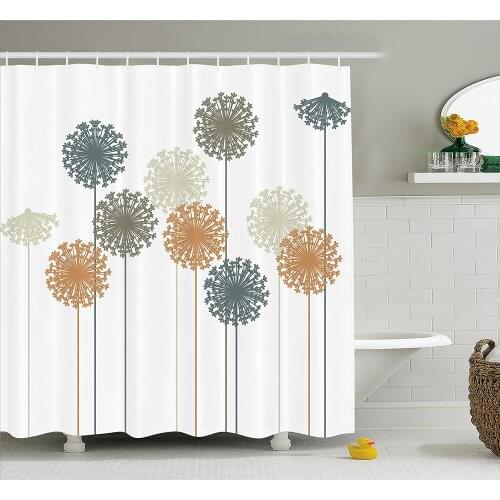 Dandelion Shower Curtain Abstract Wildflower Silhouettes Botanical Inspirations Meadow in Summer Season Cloth Bathroom Decor