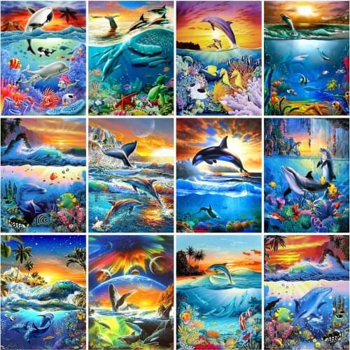 Evershine Diamond Embroidery Dolphin 5D DIY Animal Diamond Painting Ocean Scenery Cross Stitch Mosaic Full Layout Rhinestone Art