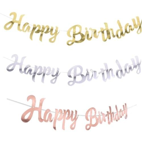 3 Colors Gold Silver Rose Gold Happy Birthday Banner Bunting paper Birthday Party Hanging Garland Banner Baby Shower Decoration