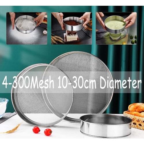 4-300M Round 304 Stainless Steel Flour Sieve Kitchen Food Bean Filter Screen Lab Powder Filter Sieve Strainer Sifter Baking